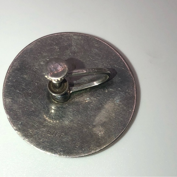 Vtg Sterling Silver Floral Engraved Etched Round Dome Screwback Earring 1.1” - Picture 3 of 4